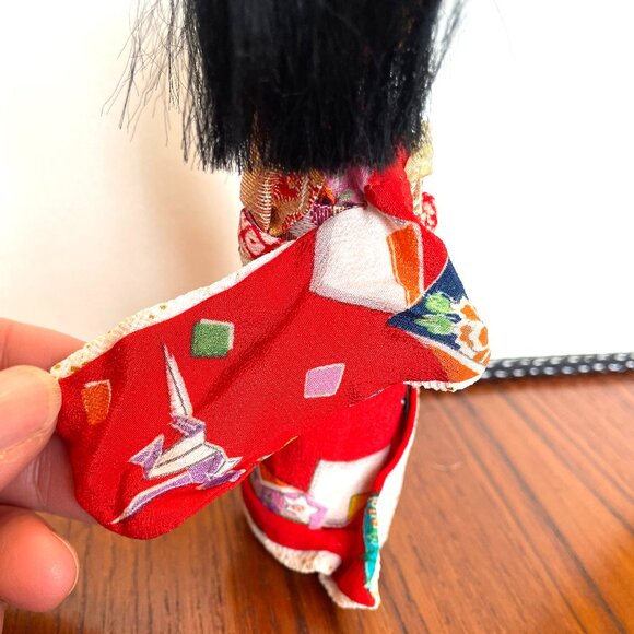 Vintage Japanese Doll Cloth Face - Fabric Kokeshi Kawaii Doll - Red Kimono - Picture 9 of 12